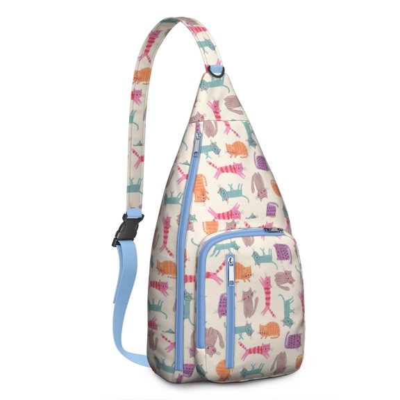 Vintage Cat Print Sling Backpack – Cute Watercolor Hand-Drawn Cat Crossbody Bag for Travel & Hiking