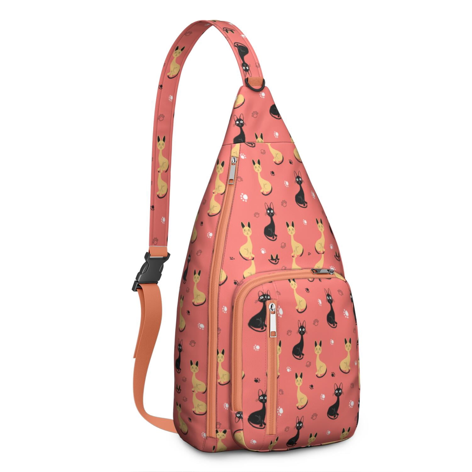 Vintage Cat Print Sling Backpack – Cute Watercolor Hand-Drawn Cat Crossbody Bag for Travel & Hiking
