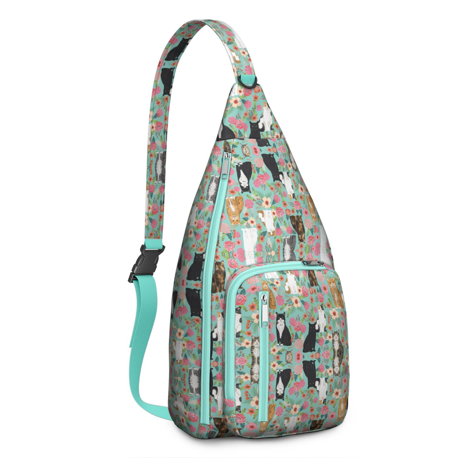 Vintage Cat Print Sling Backpack – Cute Watercolor Hand-Drawn Cat Crossbody Bag for Travel & Hiking