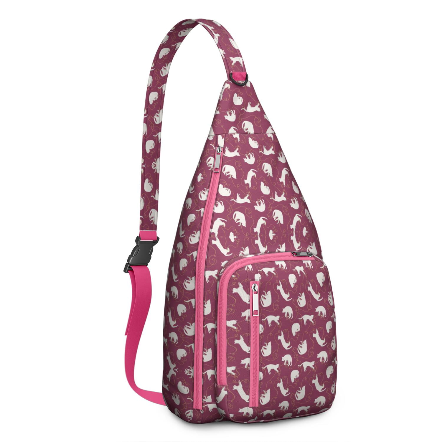Vintage Cat Print Sling Backpack – Cute Watercolor Hand-Drawn Cat Crossbody Bag for Travel & Hiking