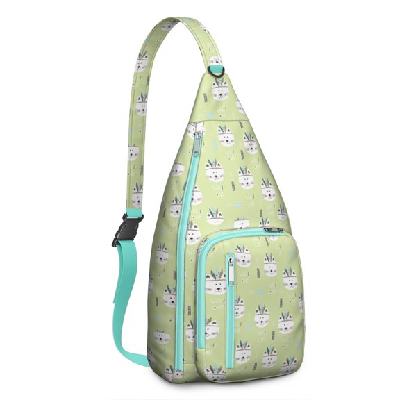 Vintage Cat Print Sling Backpack – Cute Watercolor Hand-Drawn Cat Crossbody Bag for Travel & Hiking