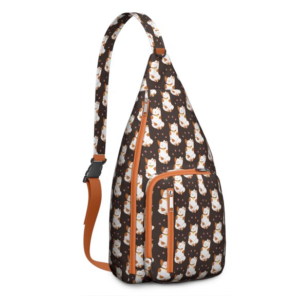 Vintage Cat Print Sling Backpack – Cute Watercolor Hand-Drawn Cat Crossbody Bag for Travel & Hiking