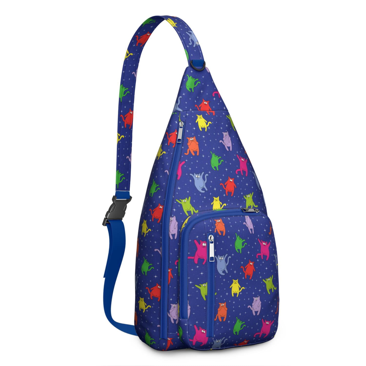 Vintage Cat Print Sling Backpack – Cute Watercolor Hand-Drawn Cat Crossbody Bag for Travel & Hiking
