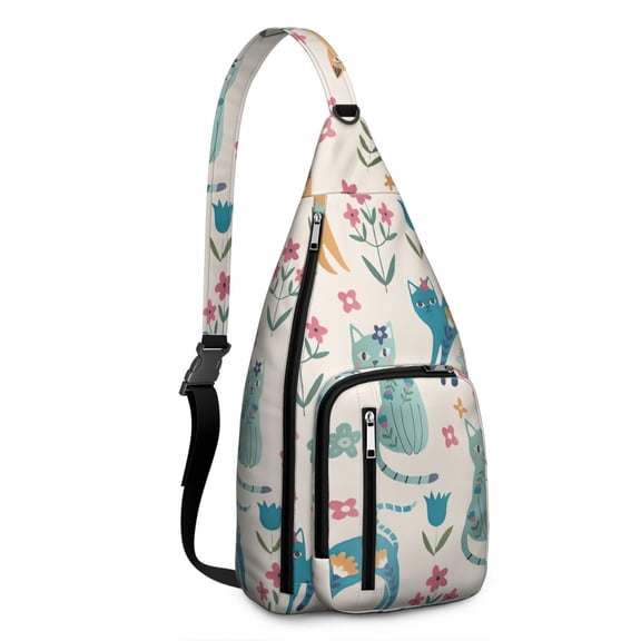 Vintage Cat Print Sling Backpack – Cute Watercolor Hand-Drawn Cat Crossbody Bag for Travel & Hiking