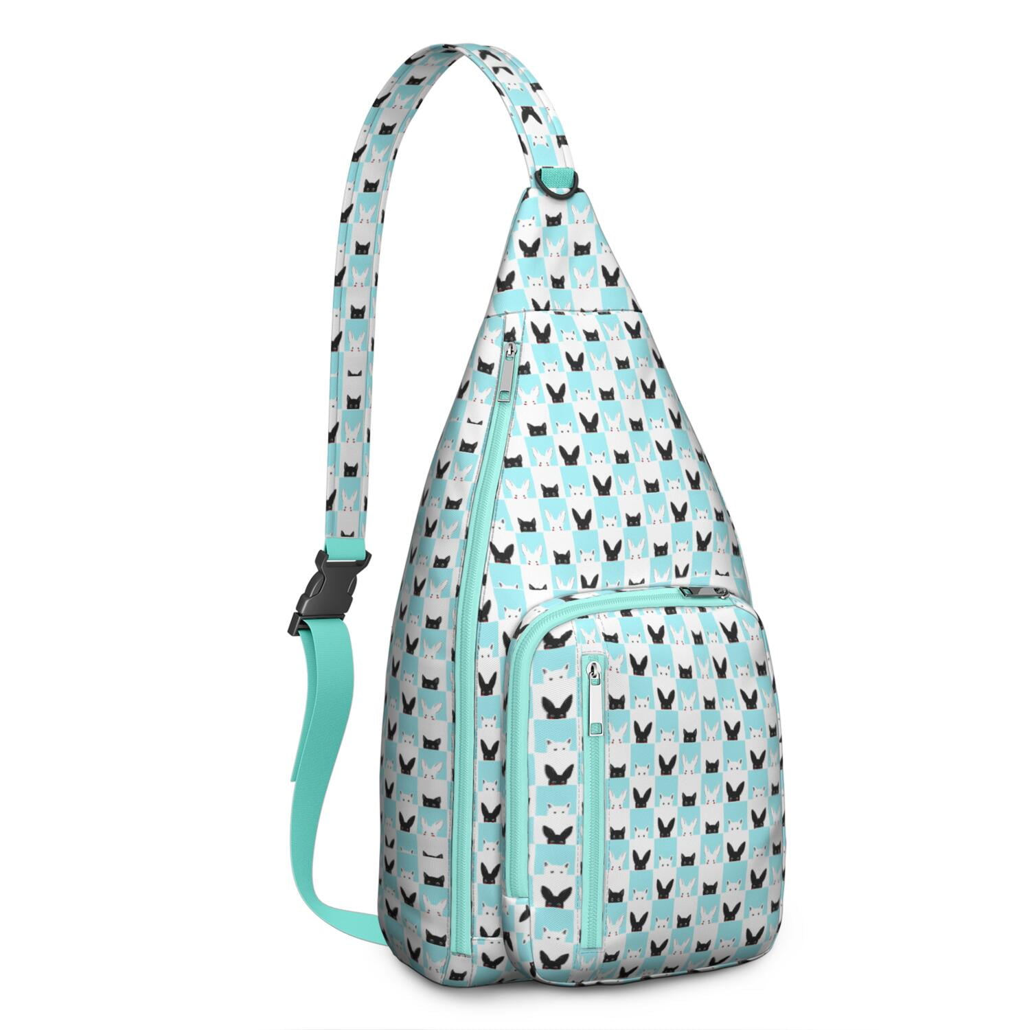 Vintage Cat Print Sling Backpack – Cute Watercolor Hand-Drawn Cat Crossbody Bag for Travel & Hiking