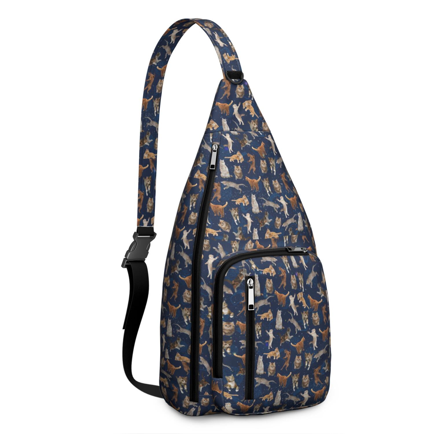 Vintage Cat Print Sling Backpack – Cute Watercolor Hand-Drawn Cat Crossbody Bag for Travel & Hiking