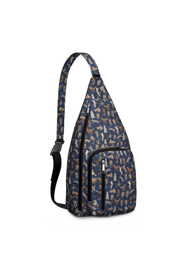 Vintage Cat Print Sling Backpack – Cute Watercolor Hand-Drawn Cat Crossbody Bag for Travel & Hiking