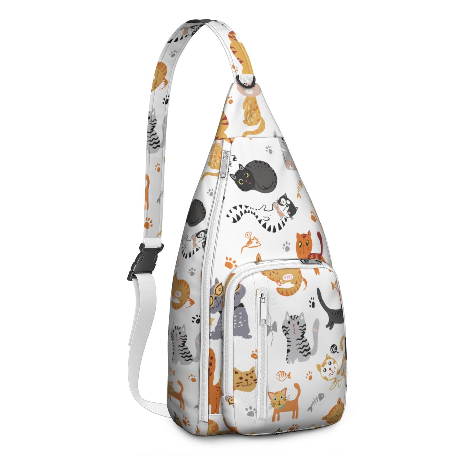 Vintage Cat Print Sling Backpack – Cute Watercolor Hand-Drawn Cat Crossbody Bag for Travel & Hiking