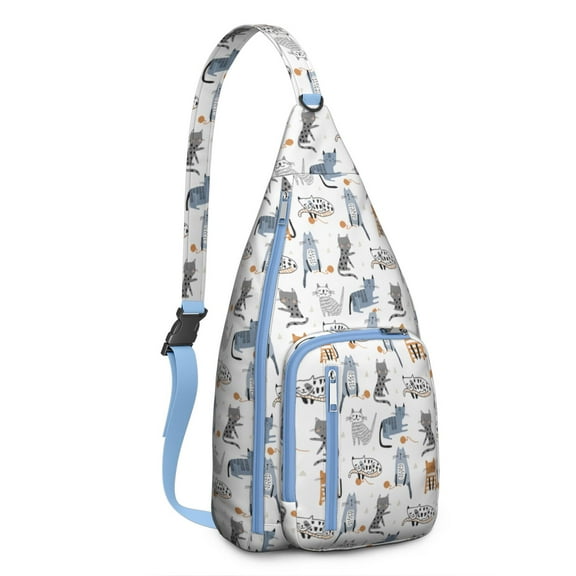 Vintage Cat Print Sling Backpack – Cute Watercolor Hand-Drawn Cat Crossbody Bag for Travel & Hiking