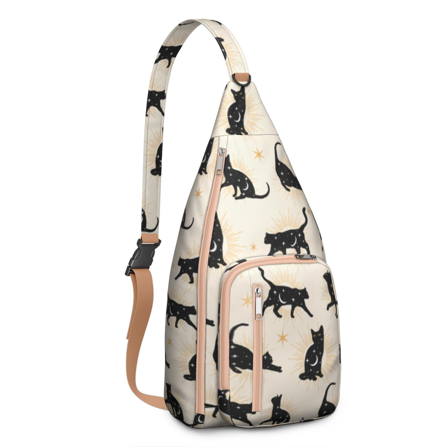 Vintage Cat Print Sling Backpack – Cute Watercolor Hand-Drawn Cat Crossbody Bag for Travel & Hiking