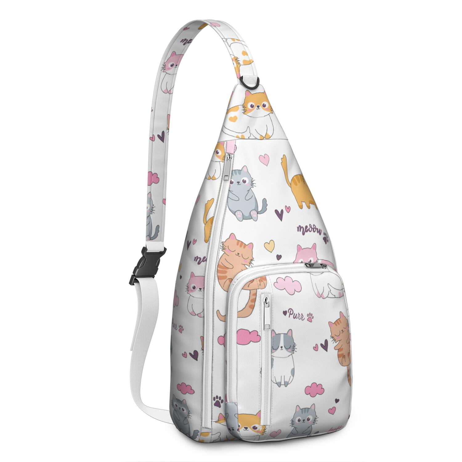 Vintage Cat Print Sling Backpack – Cute Watercolor Hand-Drawn Cat Crossbody Bag for Travel & Hiking