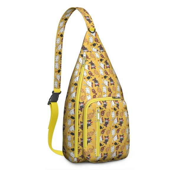 Vintage Cat Print Sling Backpack – Cute Watercolor Hand-Drawn Cat Crossbody Bag for Travel & Hiking