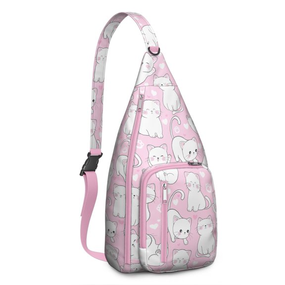 Vintage Cat Print Sling Backpack – Cute Watercolor Hand-Drawn Cat Crossbody Bag for Travel & Hiking