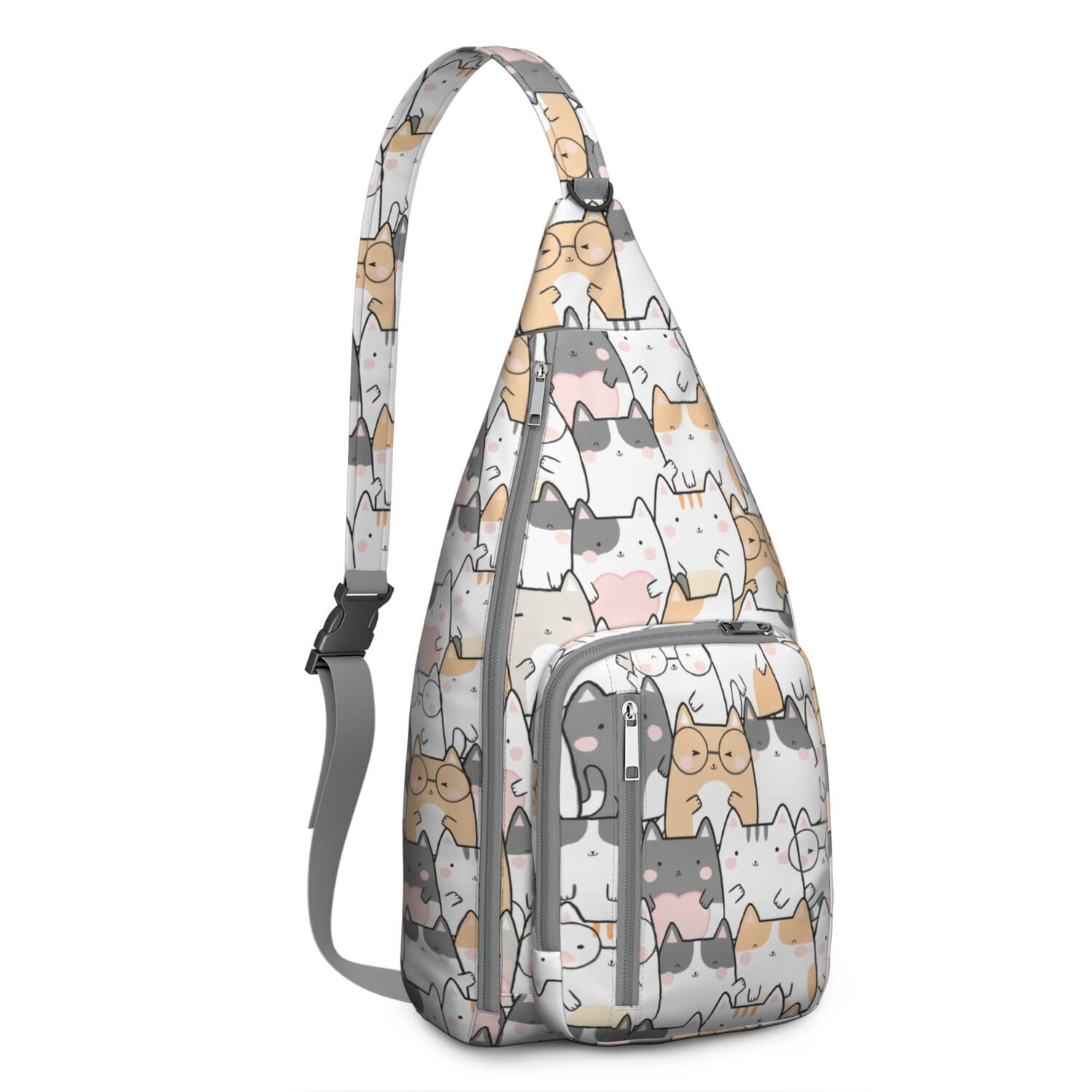 Vintage Cat Print Sling Backpack – Cute Watercolor Hand-Drawn Cat Crossbody Bag for Travel & Hiking