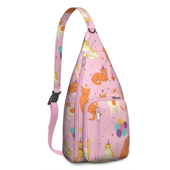 Vintage Cat Print Sling Backpack – Cute Watercolor Hand-Drawn Cat Crossbody Bag for Travel & Hiking