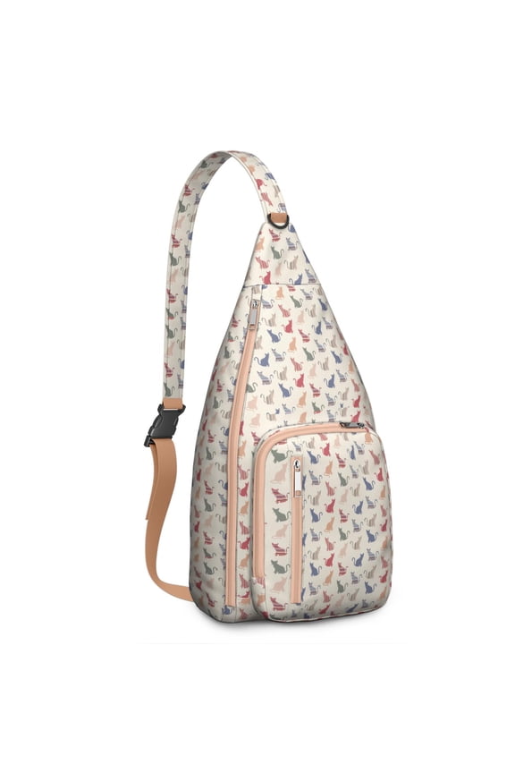 Vintage Cat Print Sling Backpack – Cute Watercolor Hand-Drawn Cat Crossbody Bag for Travel & Hiking