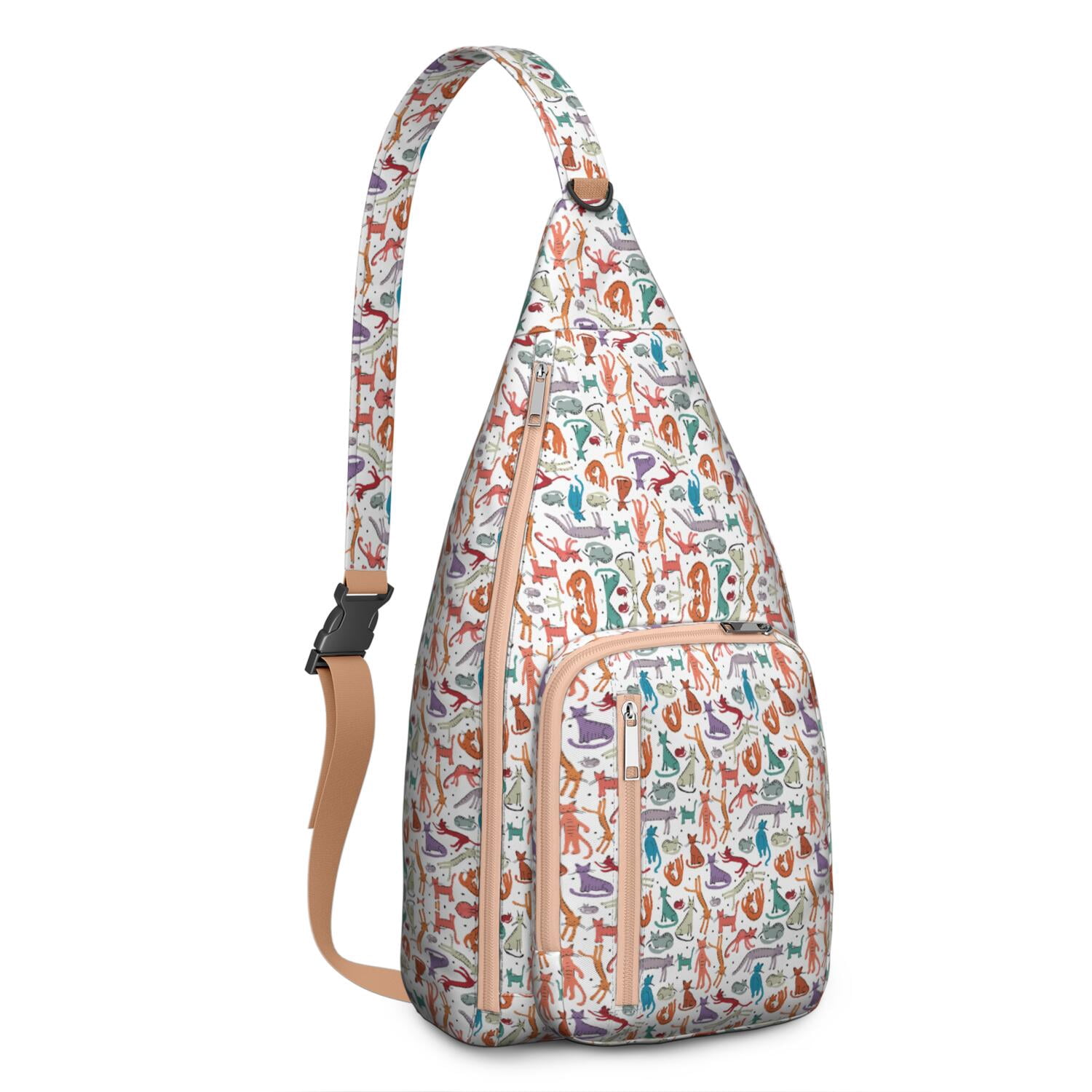 Vintage Cat Print Sling Backpack – Cute Watercolor Hand-Drawn Cat Crossbody Bag for Travel & Hiking