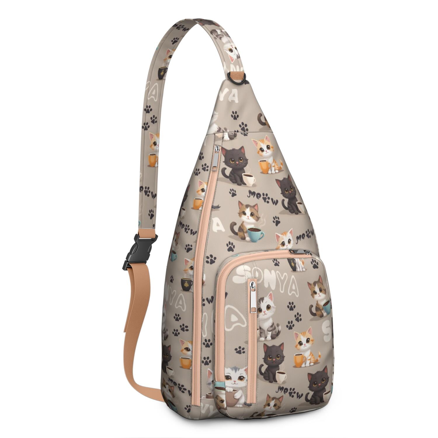 Vintage Cat Print Sling Backpack – Cute Watercolor Hand-Drawn Cat Crossbody Bag for Travel & Hiking