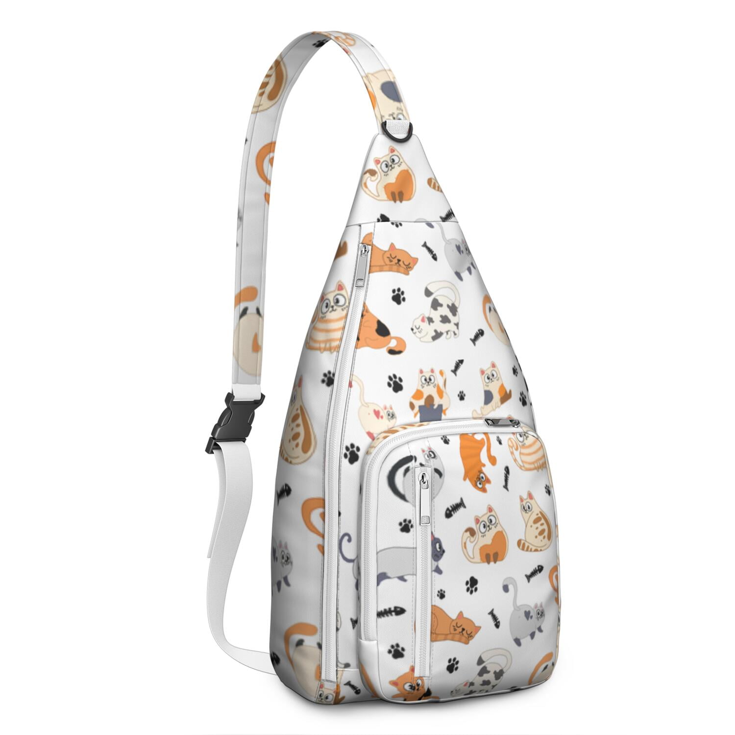 Vintage Cat Print Sling Backpack – Cute Watercolor Hand-Drawn Cat Crossbody Bag for Travel & Hiking