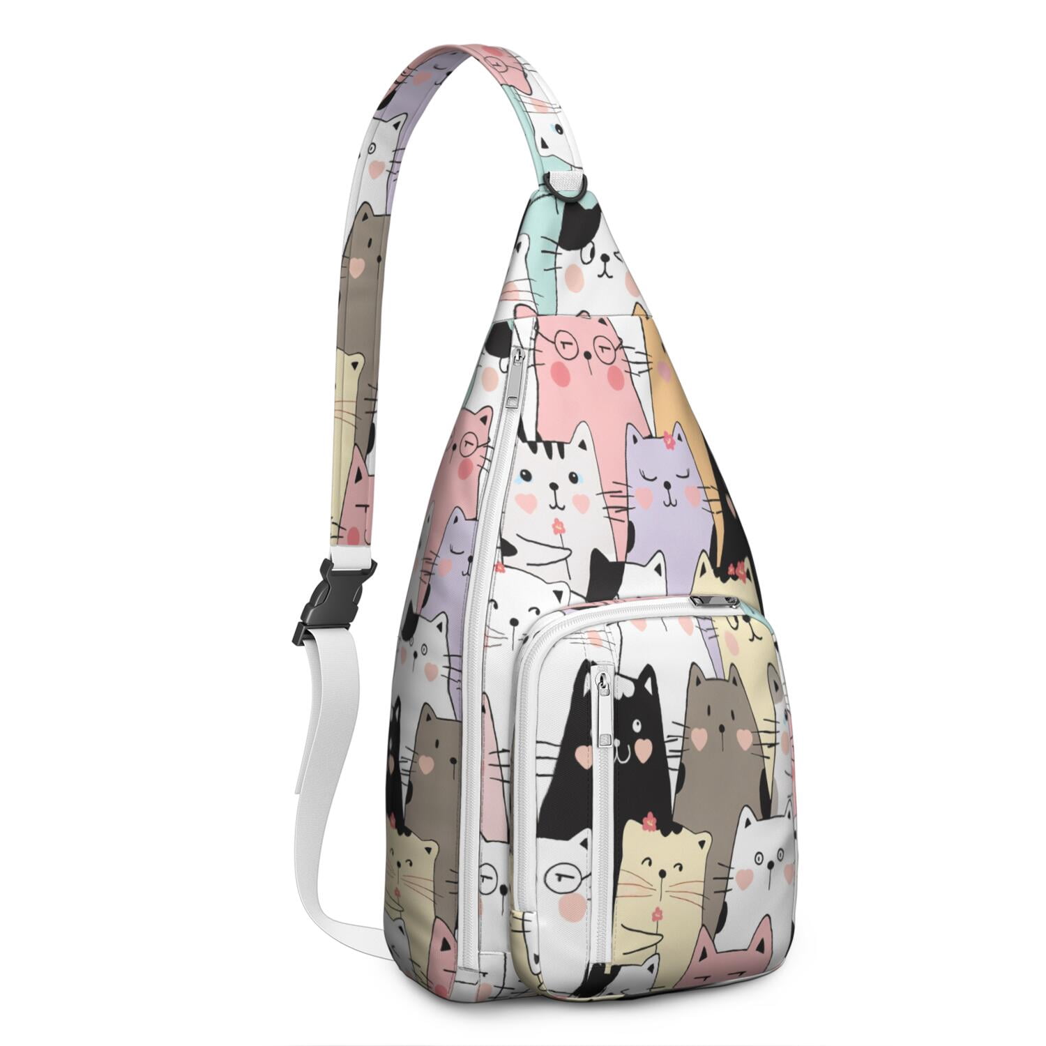Vintage Cat Print Sling Backpack – Cute Watercolor Hand-Drawn Cat Crossbody Bag for Travel & Hiking
