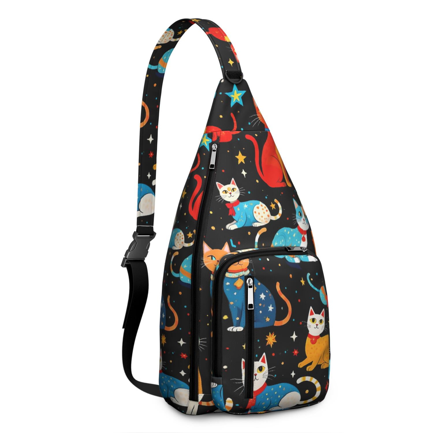 Vintage Cat Print Sling Backpack – Cute Watercolor Hand-Drawn Cat Crossbody Bag for Travel & Hiking