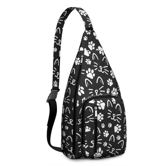 Vintage Cat Print Sling Backpack – Cute Watercolor Hand-Drawn Cat Crossbody Bag for Travel & Hiking