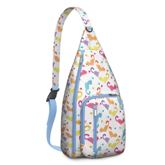 Vintage Cat Print Sling Backpack – Cute Watercolor Hand-Drawn Cat Crossbody Bag for Travel & Hiking