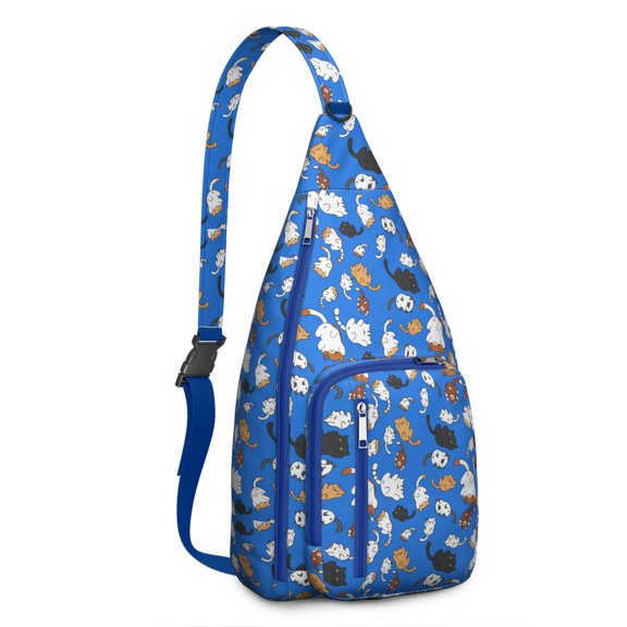 Vintage Cat Print Sling Backpack – Cute Watercolor Hand-Drawn Cat Crossbody Bag for Travel & Hiking