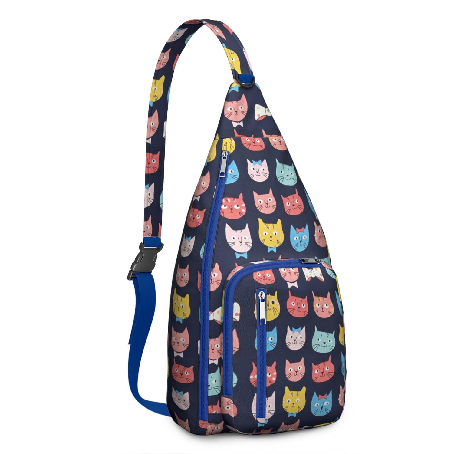 Vintage Cat Print Sling Backpack – Cute Watercolor Hand-Drawn Cat Crossbody Bag for Travel & Hiking