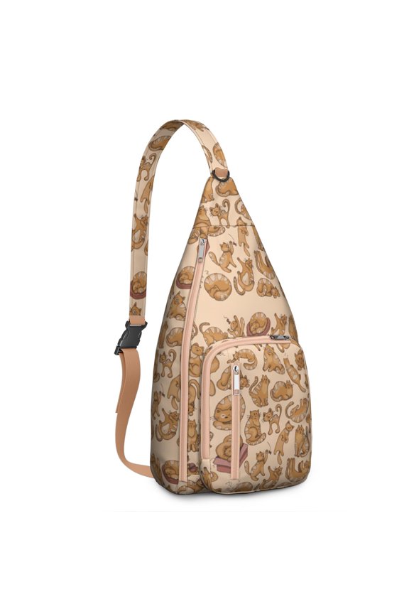 Vintage Cat Print Sling Backpack – Cute Watercolor Hand-Drawn Cat Crossbody Bag for Travel & Hiking