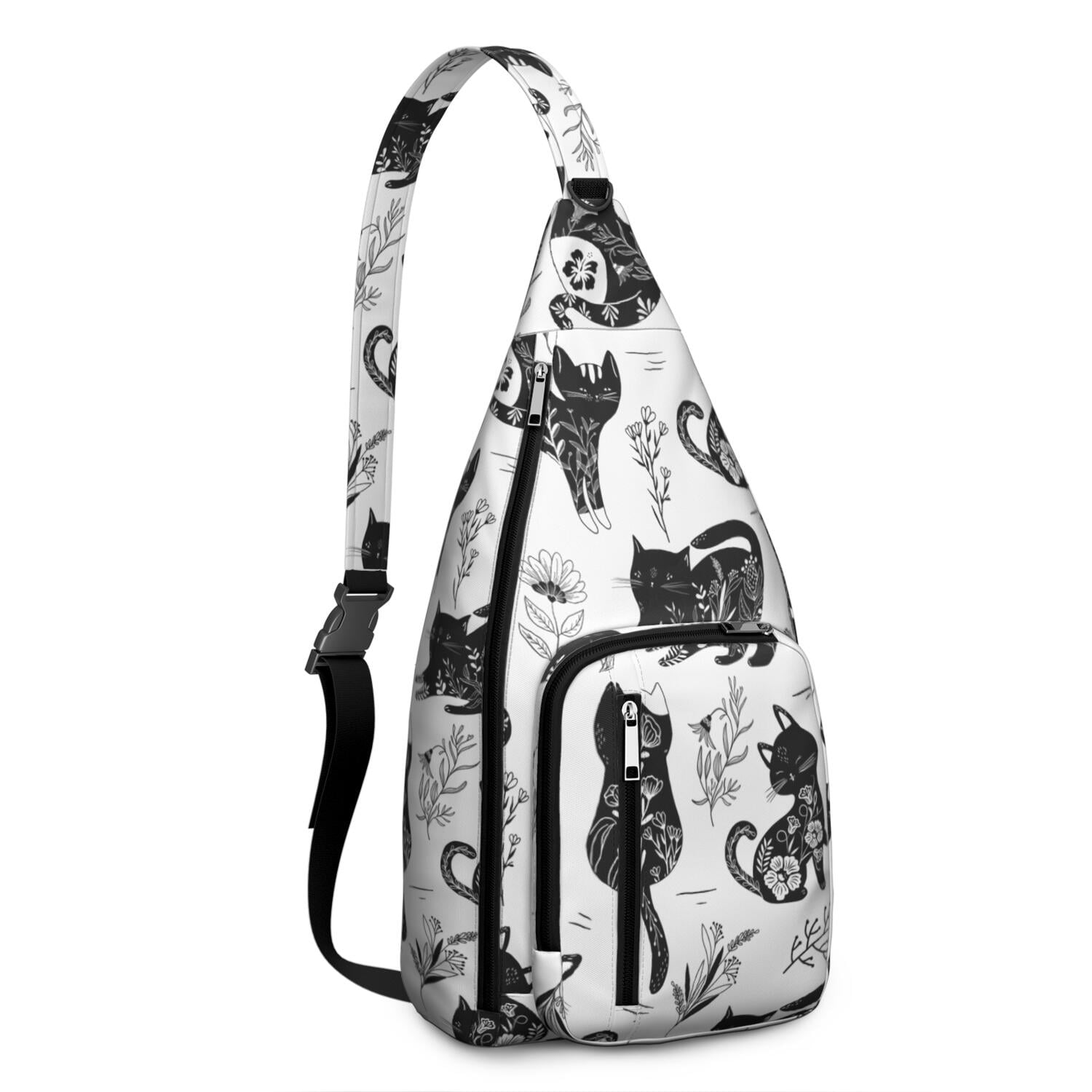 Vintage Cat Print Sling Backpack – Cute Watercolor Hand-Drawn Cat Crossbody Bag for Travel & Hiking