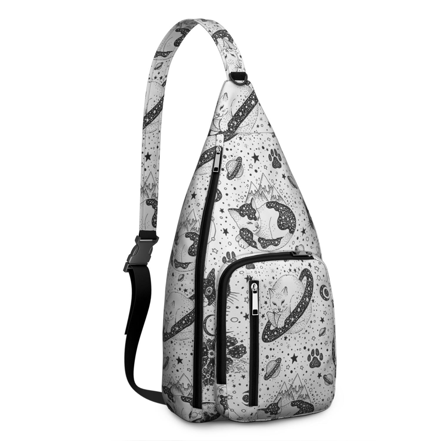 Vintage Cat Print Sling Backpack – Cute Watercolor Hand-Drawn Cat Crossbody Bag for Travel & Hiking