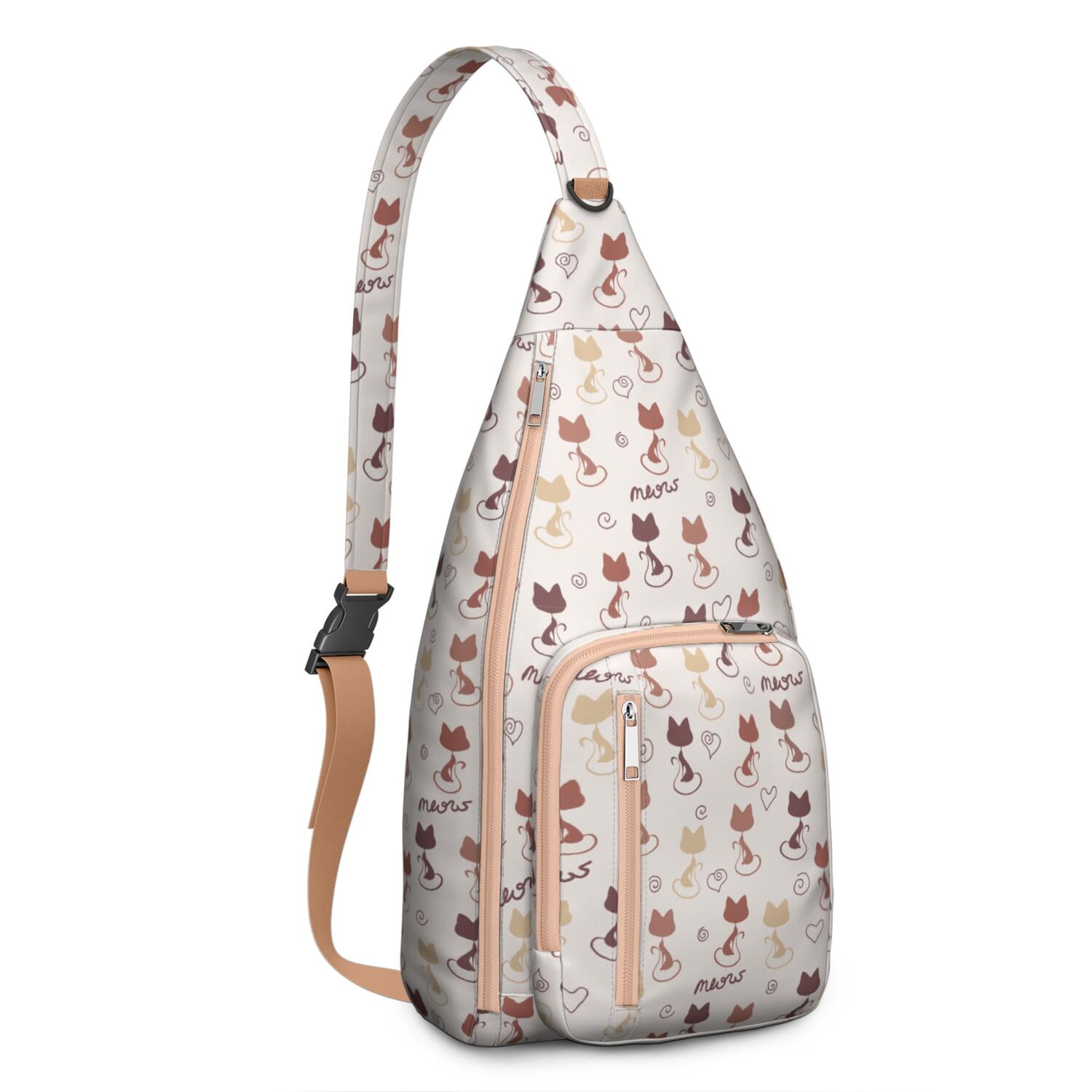 Vintage Cat Print Sling Backpack – Cute Watercolor Hand-Drawn Cat Crossbody Bag for Travel & Hiking