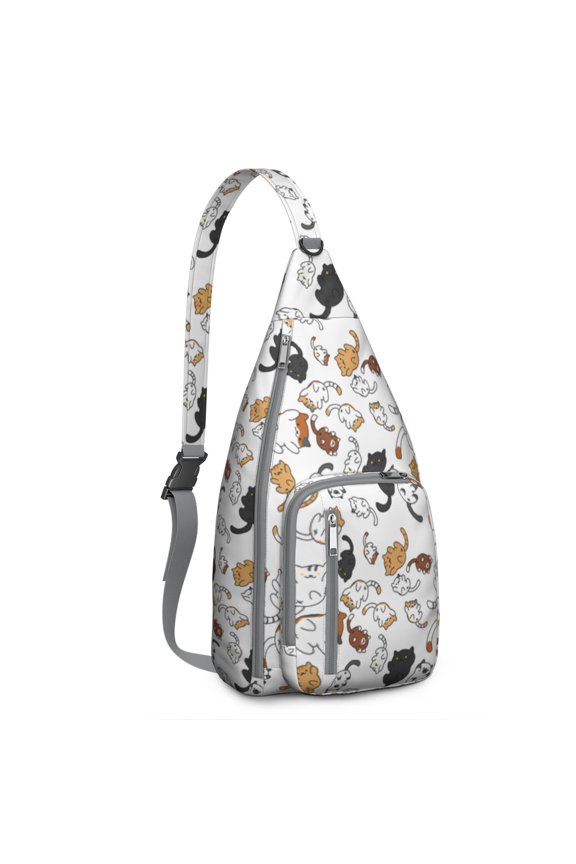 Vintage Cat Print Sling Backpack – Cute Watercolor Hand-Drawn Cat Crossbody Bag for Travel & Hiking