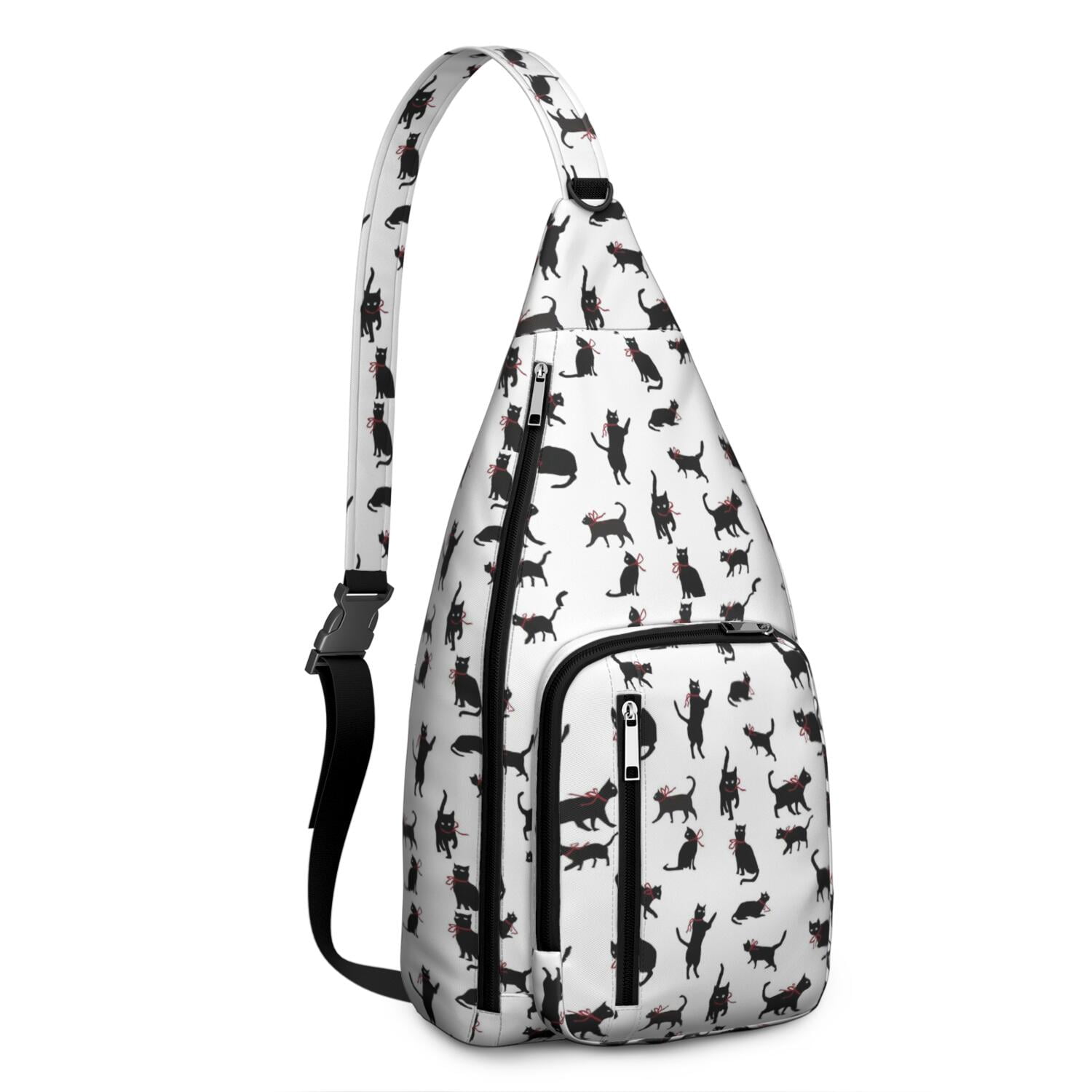 Vintage Cat Print Sling Backpack – Cute Watercolor Hand-Drawn Cat Crossbody Bag for Travel & Hiking