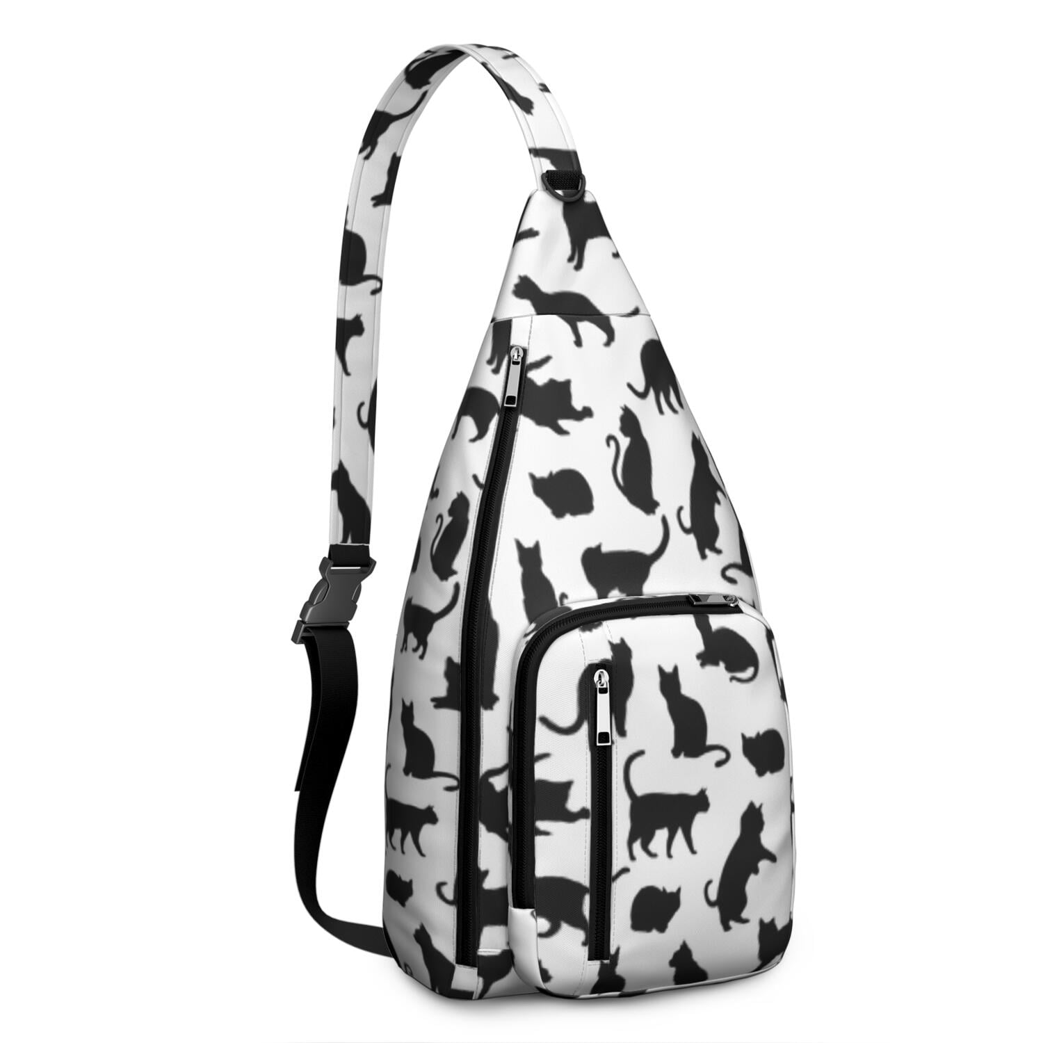Vintage Cat Print Sling Backpack – Cute Watercolor Hand-Drawn Cat Crossbody Bag for Travel & Hiking