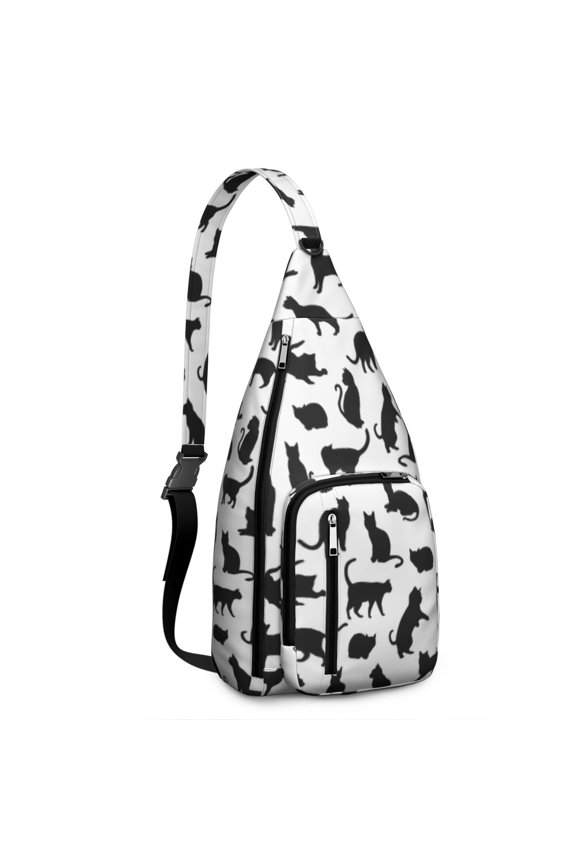 Vintage Cat Print Sling Backpack – Cute Watercolor Hand-Drawn Cat Crossbody Bag for Travel & Hiking