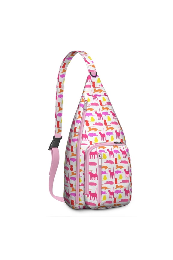 Vintage Cat Print Sling Backpack – Cute Watercolor Hand-Drawn Cat Crossbody Bag for Travel & Hiking