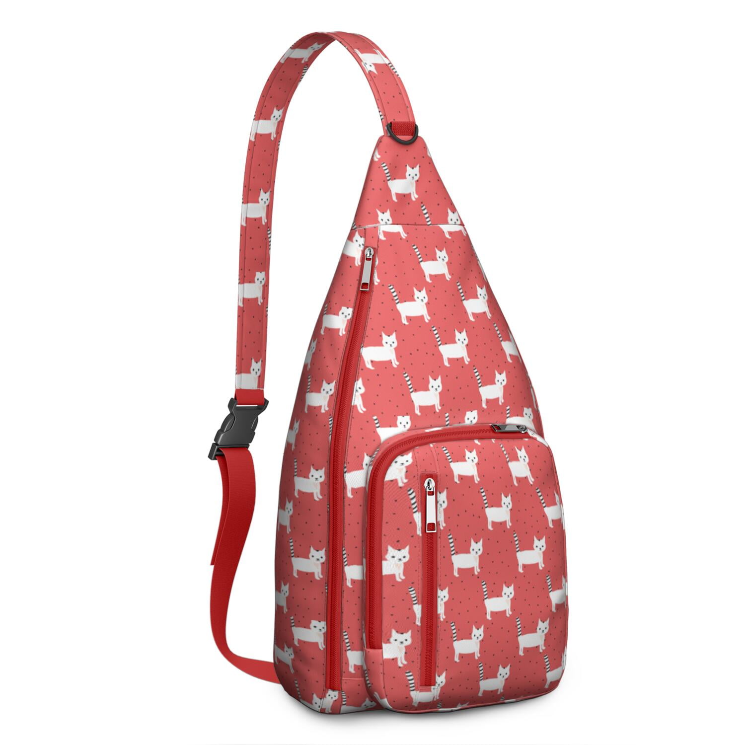 Vintage Cat Print Sling Backpack – Cute Watercolor Hand-Drawn Cat Crossbody Bag for Travel & Hiking