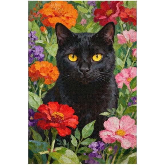 Vintage Cat Puzzle for Adults 1000 Pieces and Up, Retro Kitty Jigsaw Puzzle, Flower and Plant Artwork, Fun and Challenging Puzzle for Cat Lovers, Home Decor, Family Activity, 30x20 in