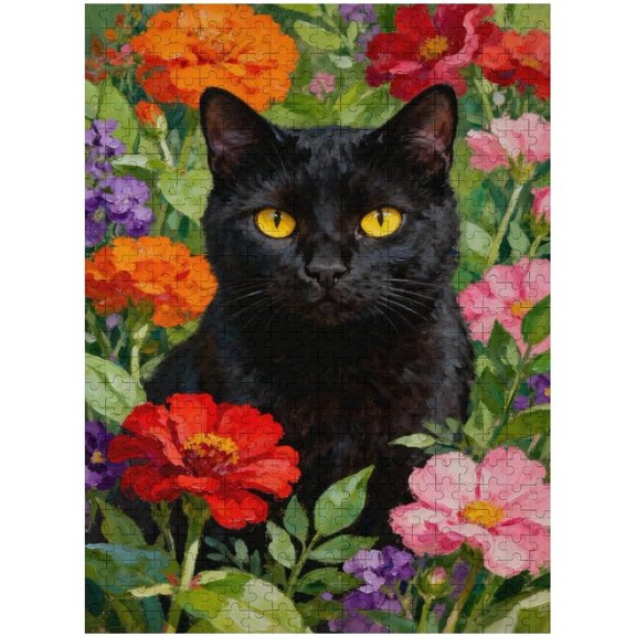Vintage Cat Puzzle for Adults 500 Pieces and Up, Retro Kitty Jigsaw Puzzle, Flower and Plant Artwork, Fun and Challenging Puzzle for Cat Lovers, Home Decor, Family Activity, 20.5x15 in