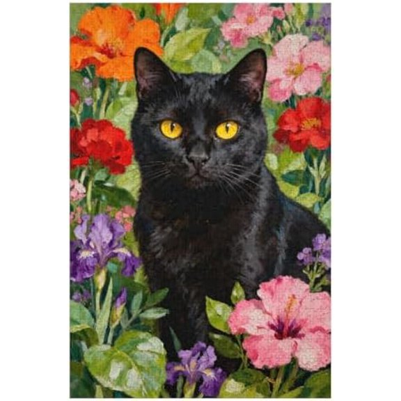 Vintage Cat Puzzles for Adults 1000 Pieces and Up,Flower Jigsaw Puzzles Collection Animal and Plant, Retro Kitty Puzzle for Cat Lovers, Christmas Holiday Birthday Gift