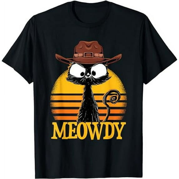 Vintage Cat | Retro Cat | Cowboy Cat | Meowdy | Black Cat T-Shirt