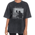 thumbnail image 1 of Vintage Cat Shirt Washed Print Tshirt Graphic Tees Shirts Black Washed Women Funny Cat Mirror Quote Tee Size S-2XL Soft Faded Streetwear Tops, 1 of 5