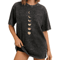 thumbnail image 1 of Vintage Cat Shirt Washed Print Tshirt Graphic Tees Shirts Black Washed Women Moon Phase Cat Minimal Aesthetic Casual Streetwear Tee Size S-2XL Tops, 1 of 6
