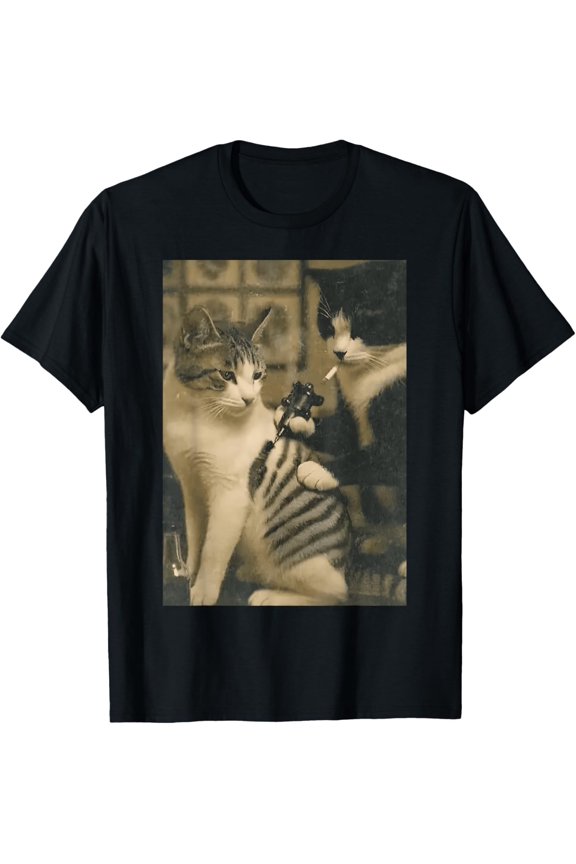 Vintage Cat Smoking Tattoo Inked Kitty Artist Funny Meme T-Shirt