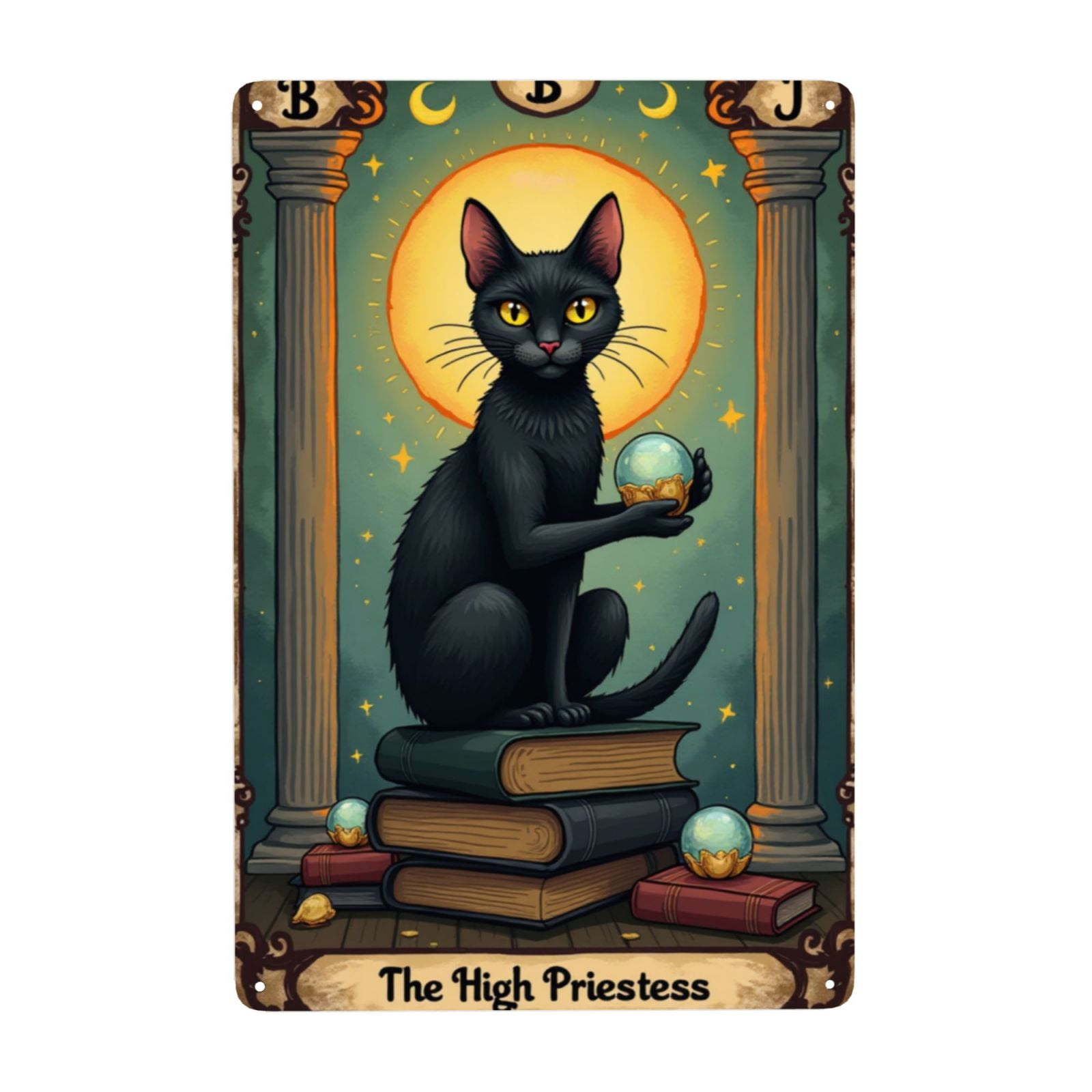 Vintage Cat Tin Sign Retro Tarot Card Metal Sign Wall Art Decor ...