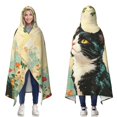 thumbnail image 1 of Vintage Cat Wearable Blanket Hoodies for Women Men Adults Cat Lovers Plush Lightweight Floral Cats Hooded Blankets for Home Bedding Decor Birthday Gifts 50X60 Inch, 1 of 5