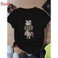 thumbnail image 1 of Vintage Cat Women's T Shirt,Graphic Tees,Cat Lover Tops，Causal Short Sleeve Top,Crew neck,Classic ,cotton，black，S-5XL, 1 of 5