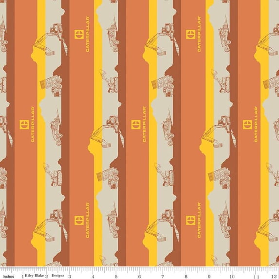 Vintage Caterpillar® Stripe Orange Cotton Fabric